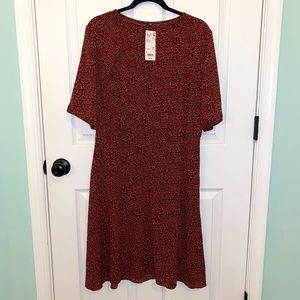 Red floral UNIQLO chiffon midi dress NWT
